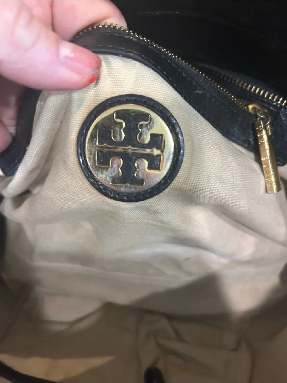 Tory Burch Black Leather Logo Tote with Gold Hardware